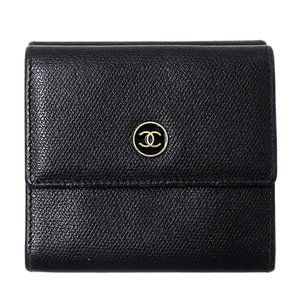 Chanel Coco Button Women's Bifold Wallet in Black Leather, Compact Mini